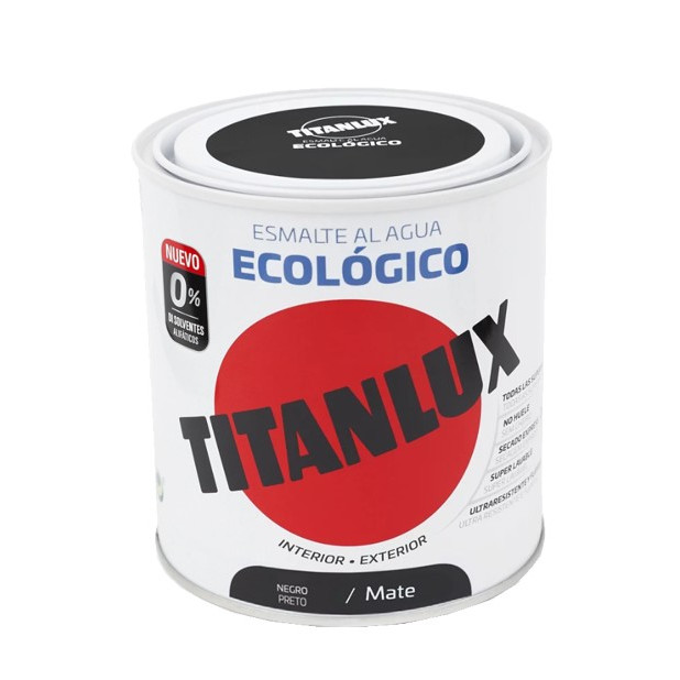 TITANLUX ESMALTE AL AGUA  MATE NEGRO 250ML