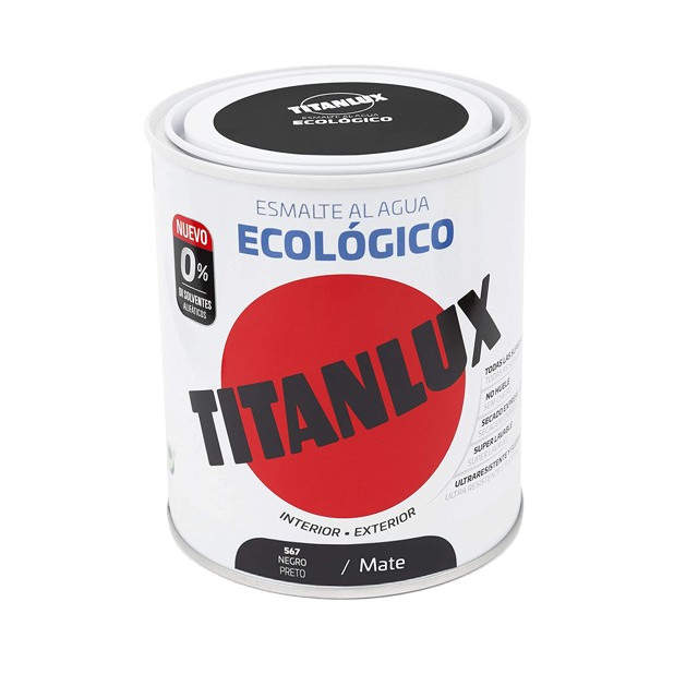 TITANLUX ESMALTE AL AGUA MATE NEGRO 750ML