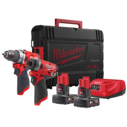 KIT TALADROS PERCUTOR + IMPACTO MILWAUKEE M12FPP2A-602X