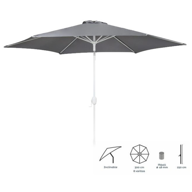 PARASOL THAIS ALUMINIO GRIS 300CM