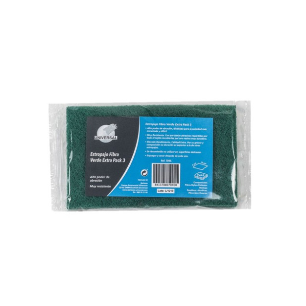 ESTROPAJO FIBRA VERDE PACK 3UN
