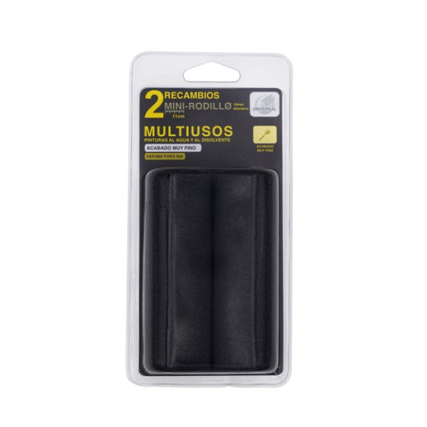 PACK 2 MINI RODILLO ESPUMA NEGRA PORO 11CM