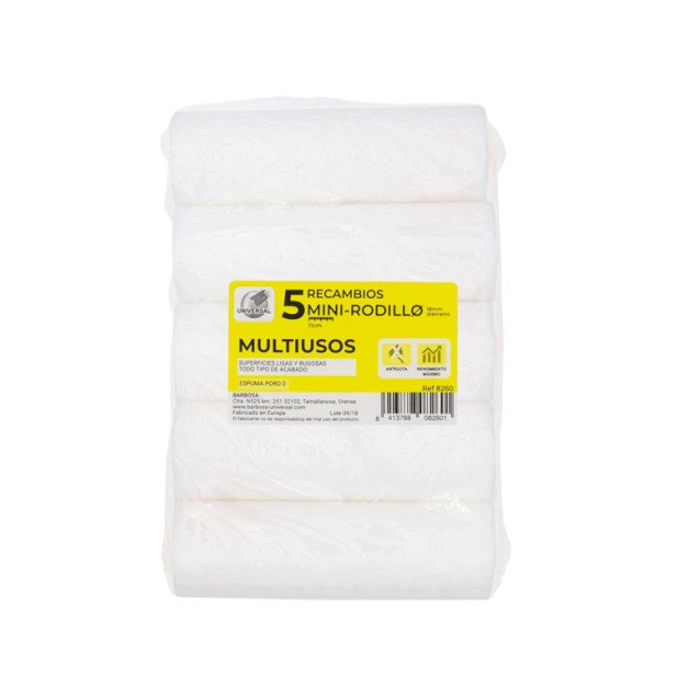 PACK 5 MINI RODILLO ESPUMA PORO 11CM