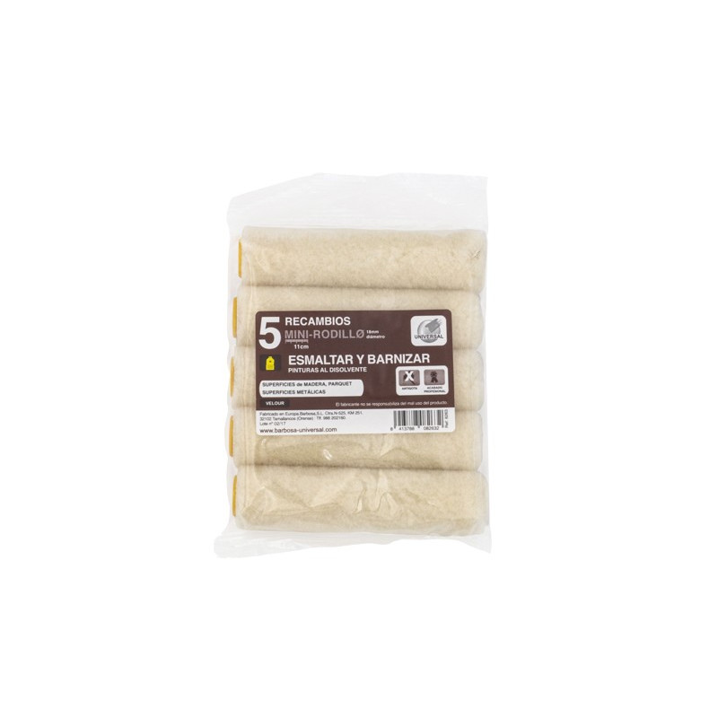 PACK 5 MINI RODILLO VELOUR ESMAL-BARNIZAR 11CM