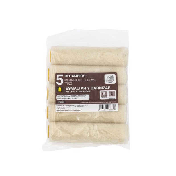 PACK 5 MINI RODILLO VELOUR ESMAL-BARNIZAR 11CM