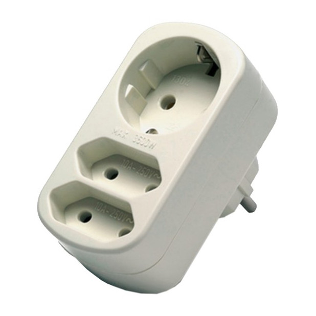 ADAPTADOR TRIPLE 2P+T 16A 250V IP20 BLANCO