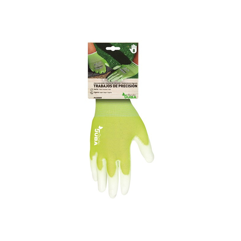 GUANTE NYLON VERDE PALMA PU BLANCA T.8