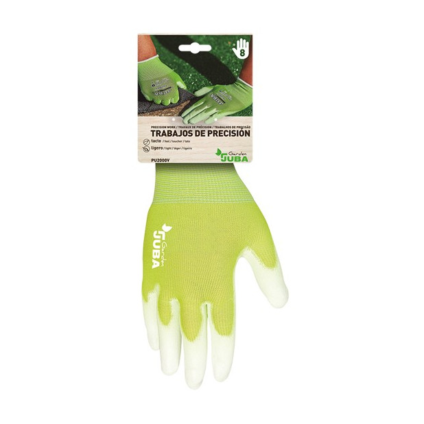 GUANTE NYLON VERDE PALMA PU BLANCA T.9