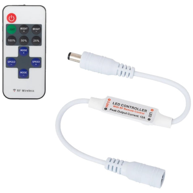 CONTROLADOR REGULADOR MINI TIRA LED 12/24V DC C/MANDO RF