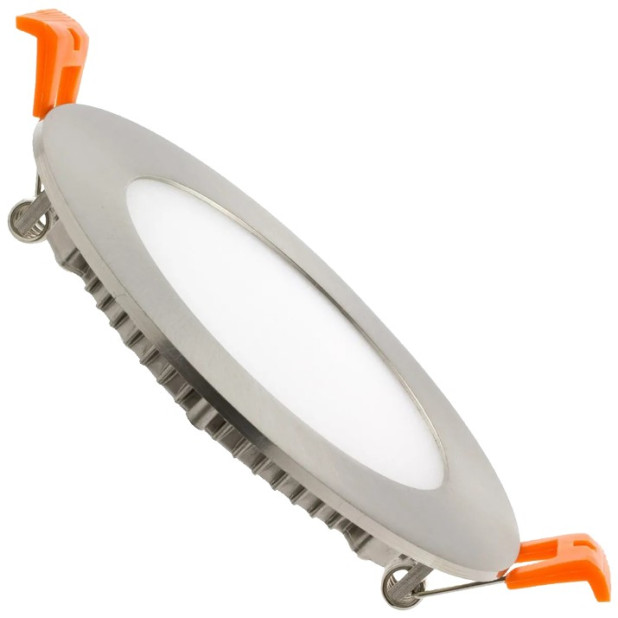 PLACA LED SUPERSLIM 6W CIRCULAR 110MM. BL FRIO ARO PLATA