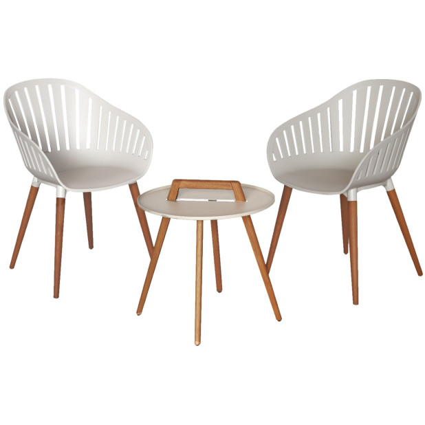 CONJUNTO LACIO BLANCO MADERA EUCALIPTO + 2 SILLAS