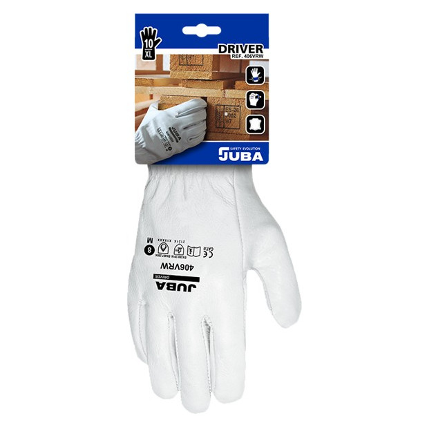 GUANTE PIEL FLOR VACUNO NATURAL BLANCO T.9