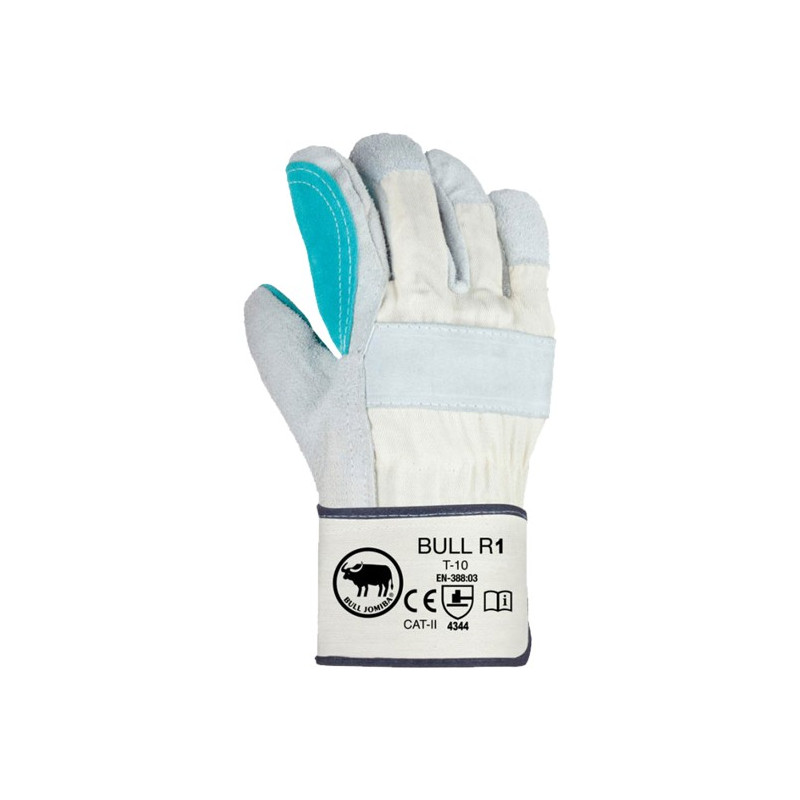 GUANTES CUERO GRIS 1º LONA BLCA.C/RFZO.M/C