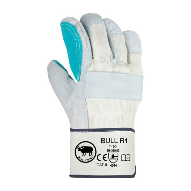 GUANTES CUERO GRIS 1º LONA BLCA.C/RFZO.M/C