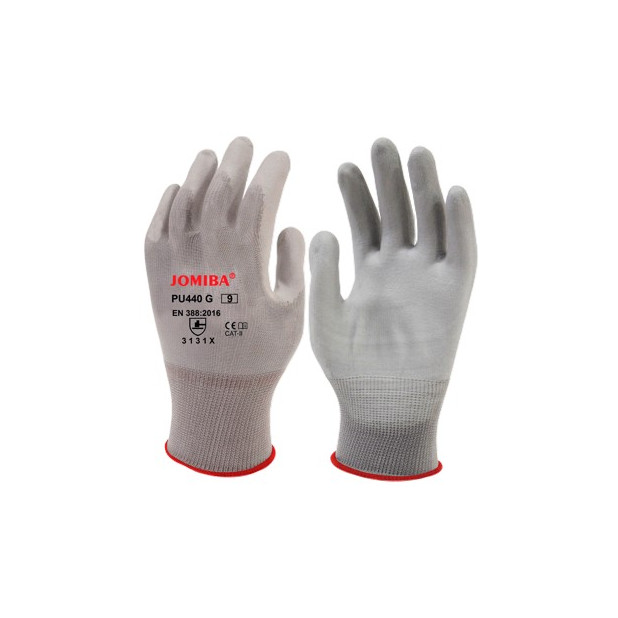 GUANTES SOPORTE NYLON PALMA POLIURE. GRIS