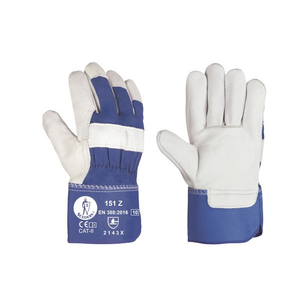 GUANTES FLOR GRIS LONA AZUL