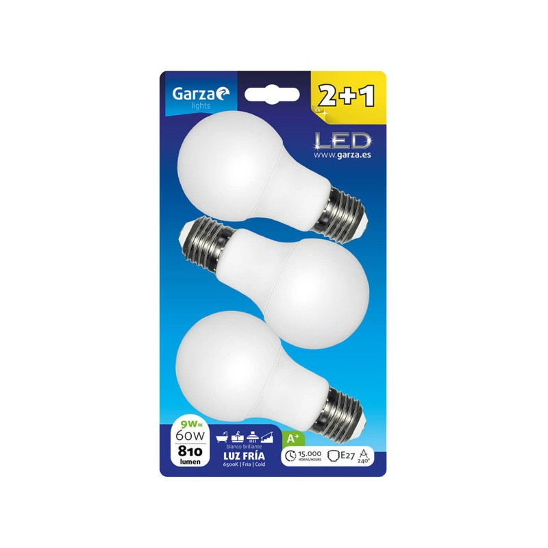 LAMPARA LED STD 9W E27 240º 810LM 6500K (2+1)