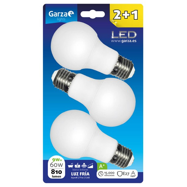 LAMPARA LED STD 9W E27 240º 810LM 6500K (2+1)