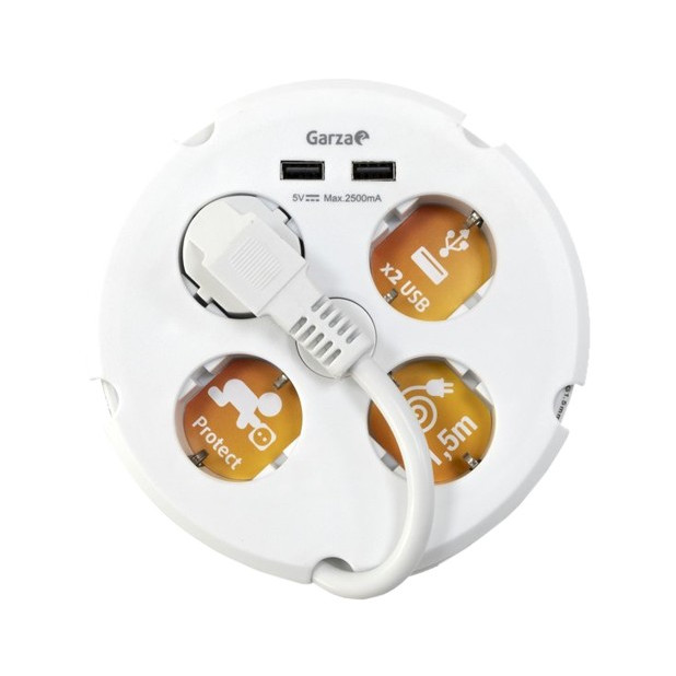 BASE 4 TOMAS CIRCULAR.+2USB 1,5mts BL
