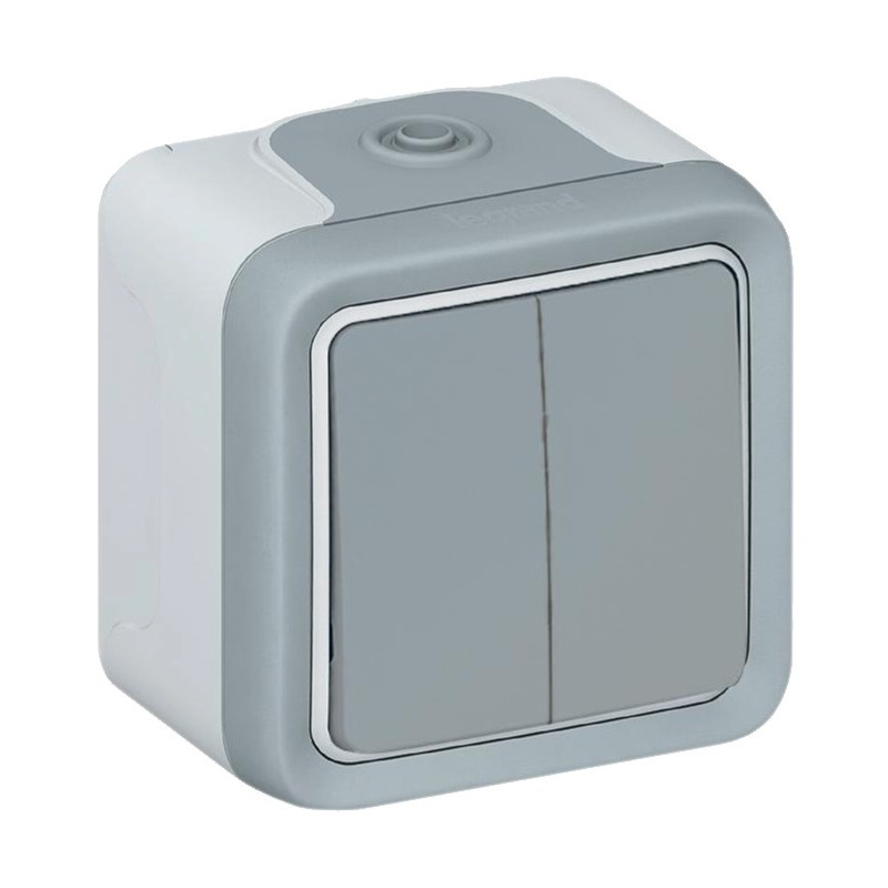 CONMUTADOR DOBLE EXTERIOR PLEXO GRIS