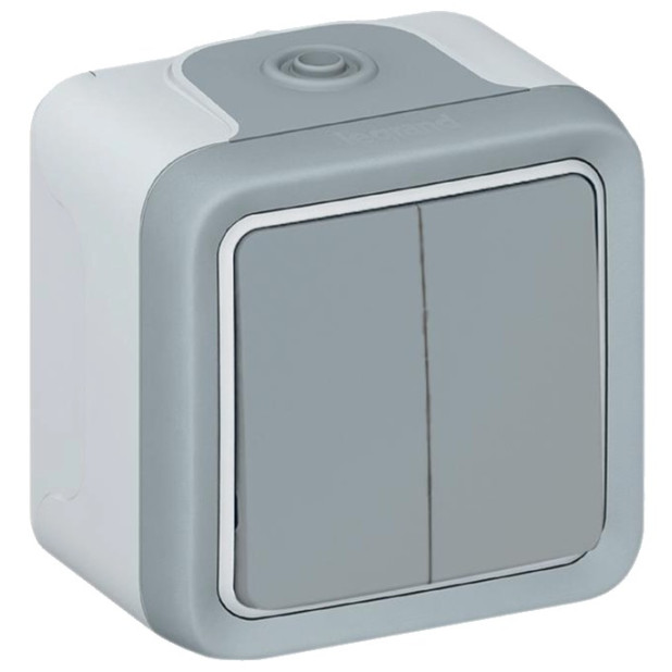 CONMUTADOR DOBLE EXTERIOR PLEXO GRIS