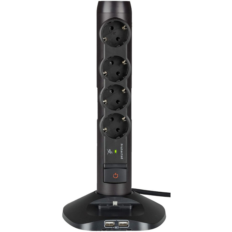 BASE LEGRAND VERTICAL 4X2P+T +USB NEGRO 2.4A