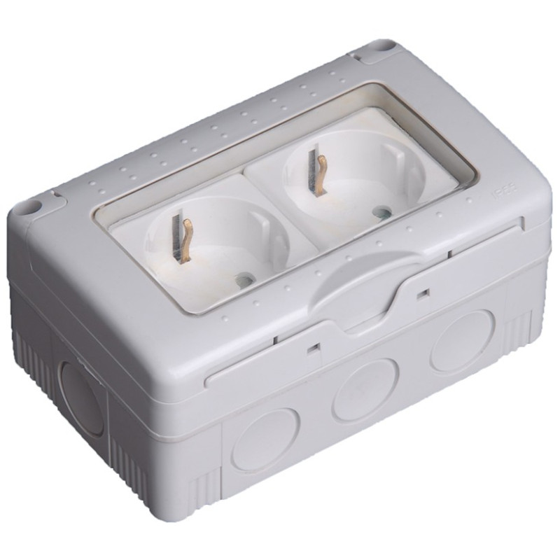 DOBLE BASE SCHUKO ESTANCA DE SUPERFICIE 2P+T 10-16A/250V IP55 C/TAPA PLASTICO