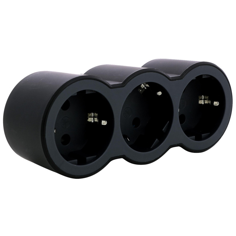 ADAPTADOR 3x2P+T 16A FRONTAL NEGRO