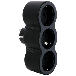 ADAPTADOR 3x2P+T 16A FRONTAL NEGRO