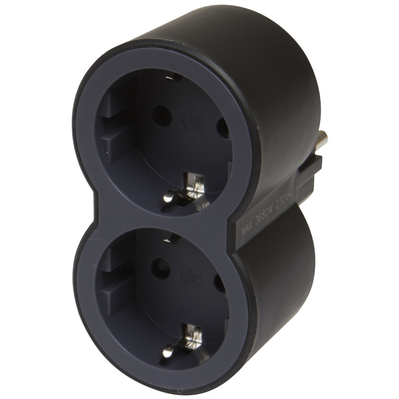 ADAPTADOR 2x2P+T 16A FRONTAL NEGRO