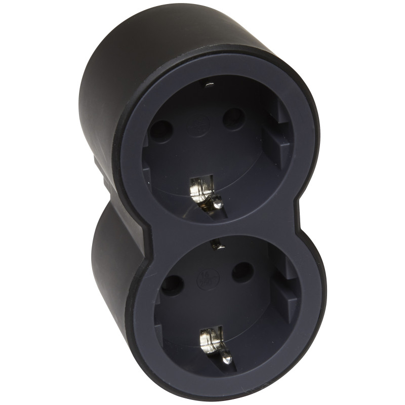 ADAPTADOR 2x2P+T 16A FRONTAL NEGRO
