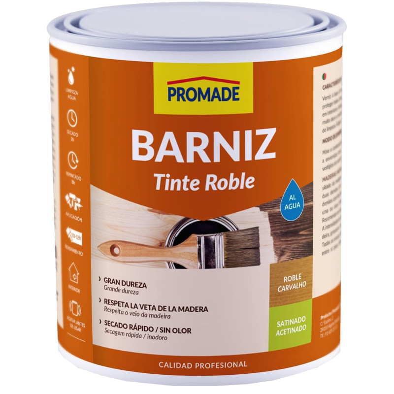 BARNIZ TINTE AGUA SATINADO ROBLE 750ML