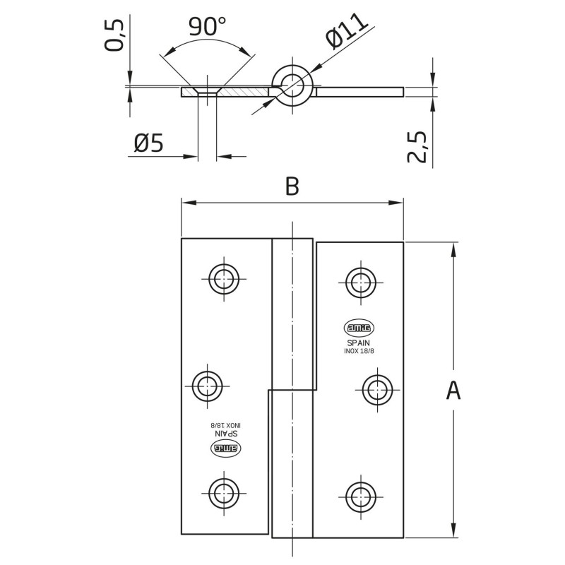 BISAGRA AMIG 2077 80x60 A. INOX DCHA.