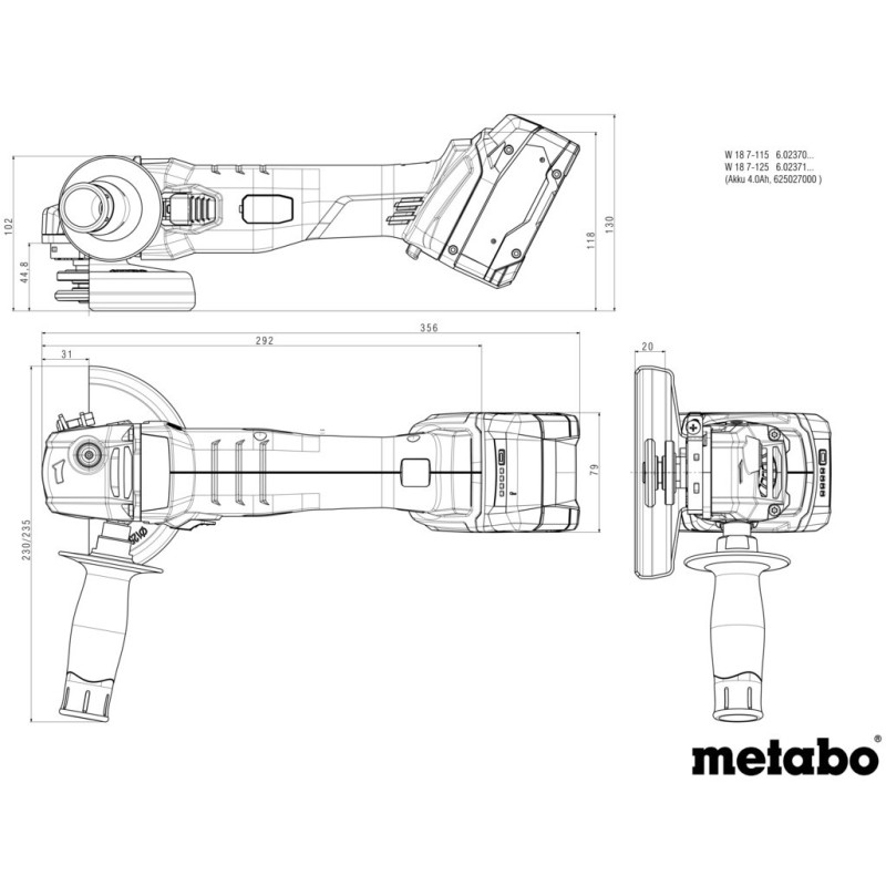 AMOLADORA METABO ANGULAR W 18 7-125