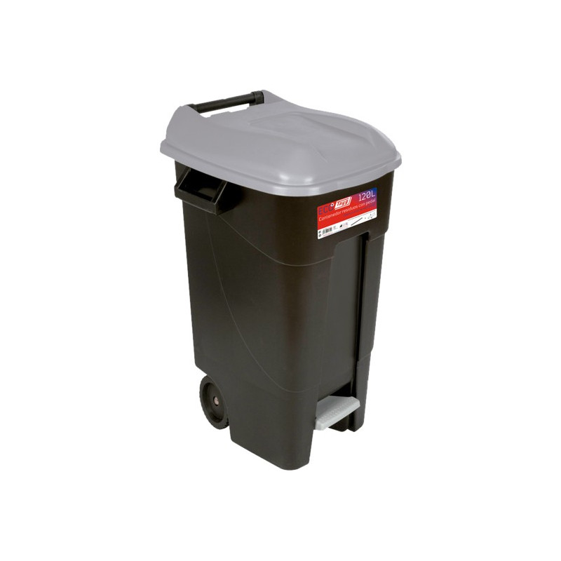 CONTENEDOR C/PEDAL NEGRO/GRIS 120L JARDIN