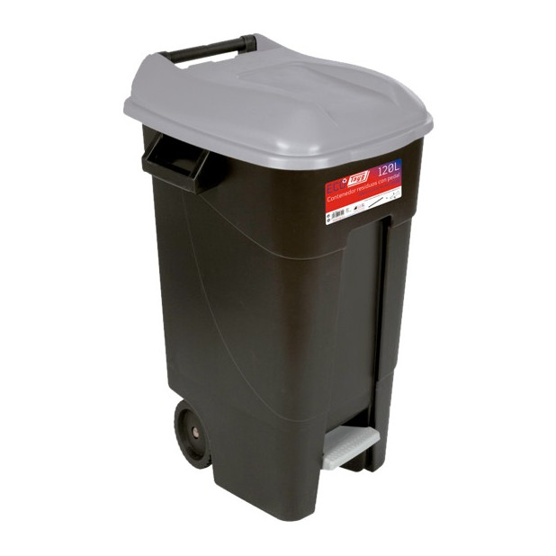CONTENEDOR C/PEDAL NEGRO/GRIS 120L JARDIN