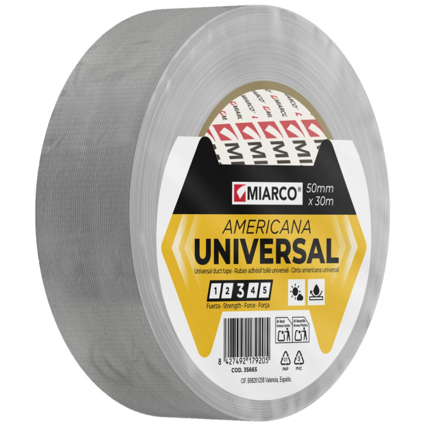 CINTA AMERICANA UNIVERSAL PLATA 50MMx30MTS