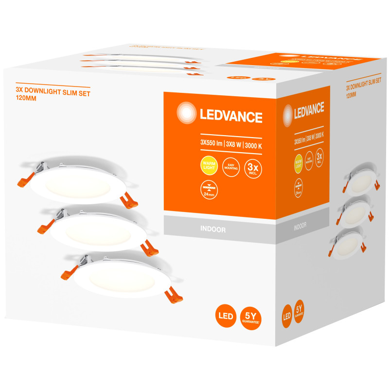 SET DOWNLIGHT SLIM 120mm 8W 800LM 3000K (3und)