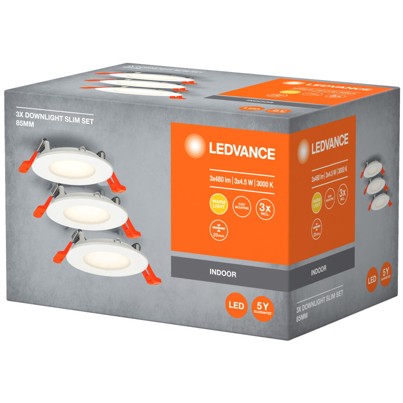 SET DOWNLIGHT SLIM 85mm 4.5W 480LM 3000K (3und)
