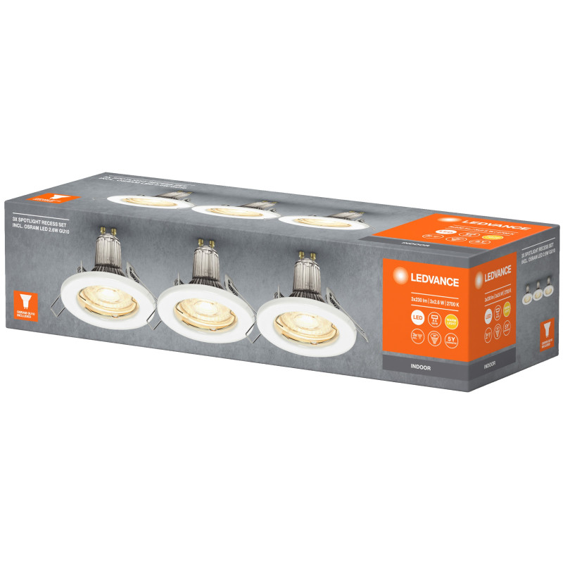 SPOTLIGHT RECESS SET 2.6W 230LM 2700K GU10 BLANCO (3und)