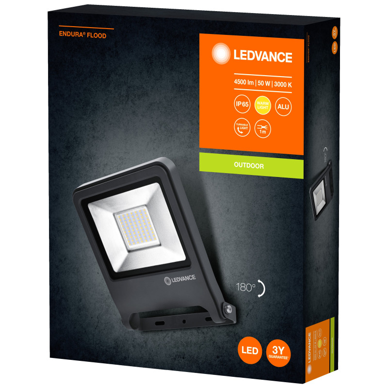 FOCO ENDURA FLOOD 50W 4500LM 3000K 830 NEGRO