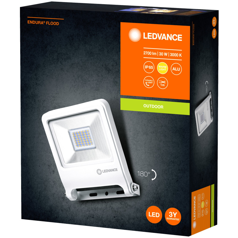 FOCO ENDURA FLOOD 30W 2700LM 3000K 830 BLANCO