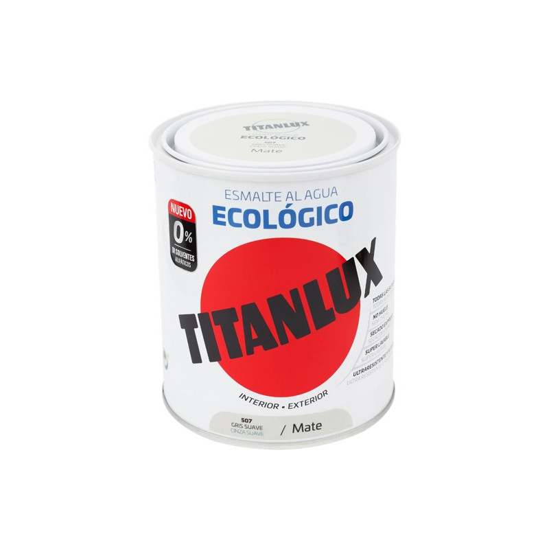 TITANLUX ESMALTE AL AGUA MATE GRIS SUAVE 750ML