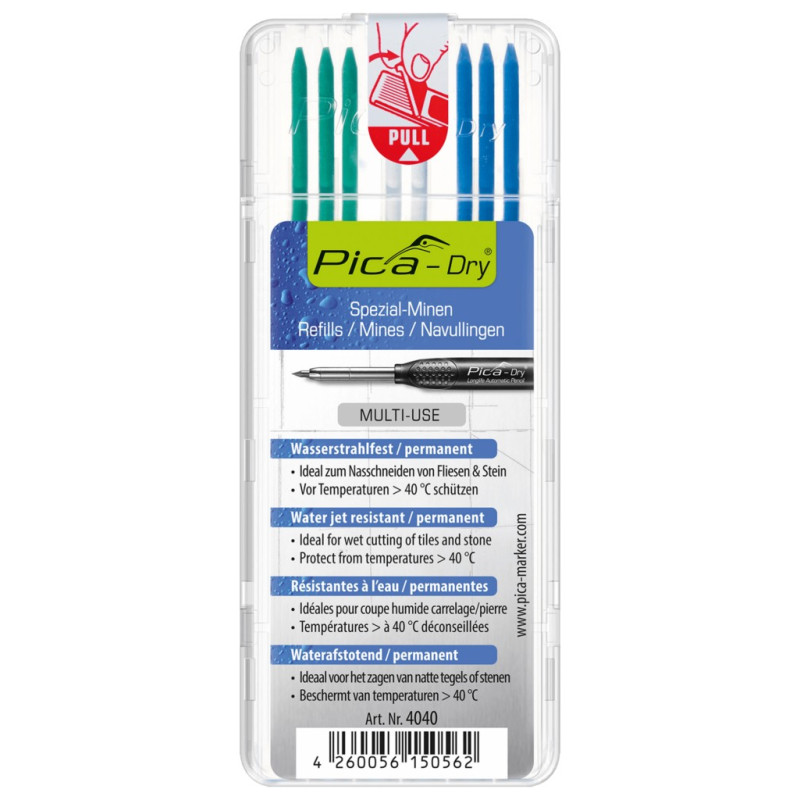 ESTUCHE MINAS VERDE/BLCO/AZUL WATERPROOF (8Und)