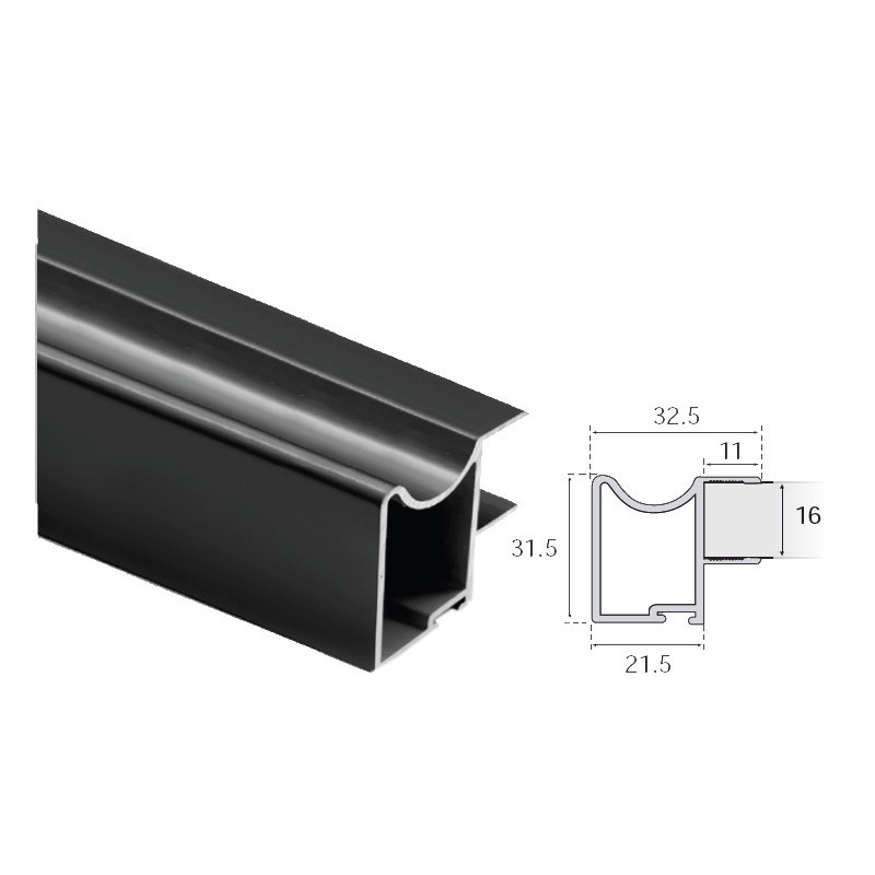PERFIL TIRADOR 16mm 2,6m.LACADO NEGRO MATE