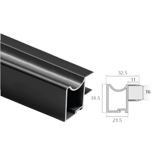 PERFIL TIRADOR 16mm 2,6m.LACADO NEGRO MATE