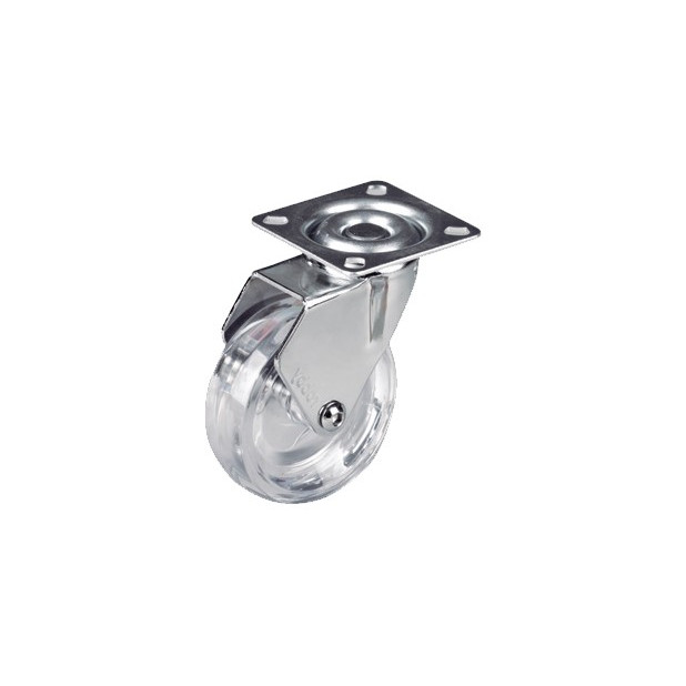 RUEDA EMMA III 50MM PLACA 46x46 S/FRENO 50KG CROMO-TRANSP.