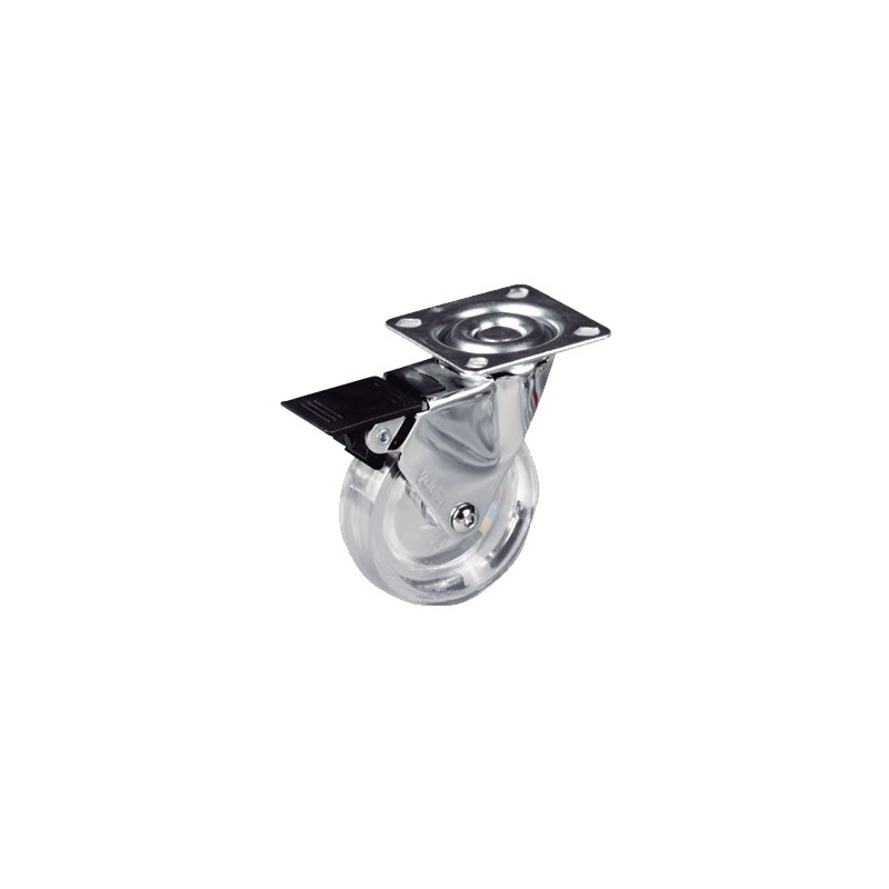 RUEDA EMMA III 75MM PLACA 60x60 C/FRENO 65KG CROMO-TRANSP.