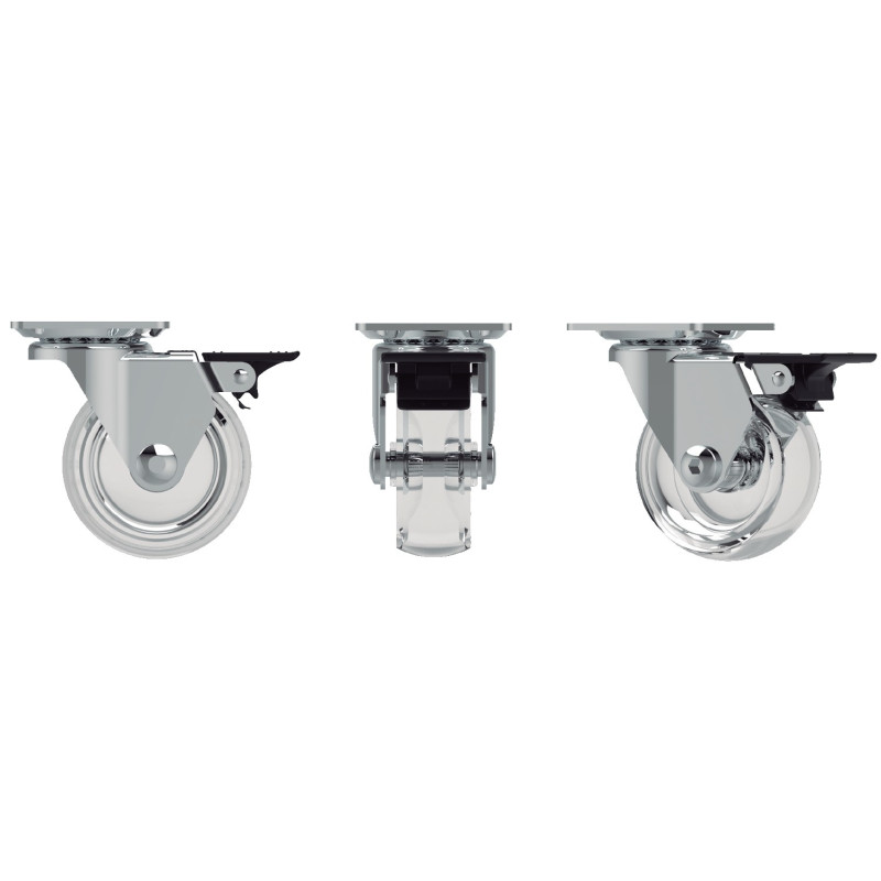 RUEDA EMMA III 75MM PLACA 60x60 C/FRENO 65KG CROMO-TRANSP.