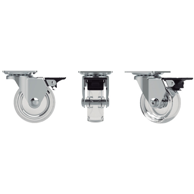 RUEDA EMMA III 75MM PLACA 60x60 C/FRENO 65KG CROMO-TRANSP.